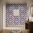 Wallpaper tiles 3D blue and beige herringbone geometric design