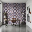 Wallpaper tiles 3D blue and beige herringbone geometric design