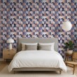 Wallpaper tiles 3D blue and beige herringbone geometric design