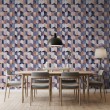 Wallpaper tiles 3D blue and beige herringbone geometric design
