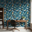 Tapete Fliesen Mosaikdesign Blau und Marmor