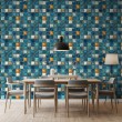 Papier peint carreaux design mosaïque bleu et marbre