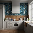 Wallpaper tiles mosaic design blue and marble