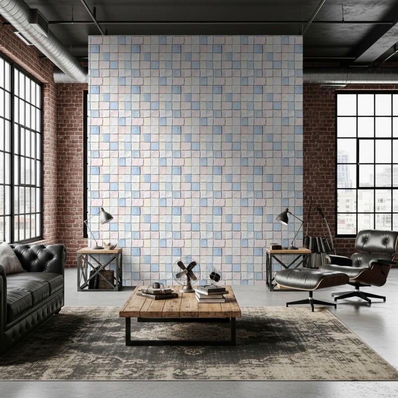 Papel Pintado Azulejo Diseño Rústico Multicolor