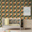 Papel Pintado Baby Bosque Animales En Recuadros Naranja Y Verde