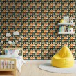 Baby wallpaper Forest animals in orange and green squares design