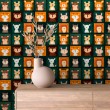 Baby wallpaper Forest animals in green squares design