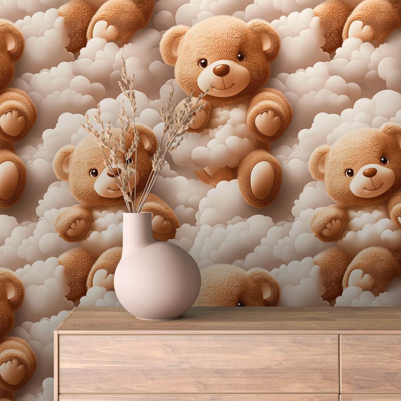 Baby Tapete Teddybären Design mit beigen Wolken