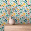Baby Tapete Häuser Design mit Sonne und Blumen mehrfarbig