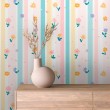 Papier peint baby Rayures design fleurs multicolores