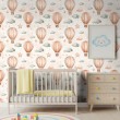Carta da parati baby Mongolfiere design nuvole sfondo beige
