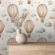 Papier peint baby Montgolfières design nuages fond beige