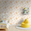 Carta da parati baby Palloncini con orsetti design nuvole sfondo beige