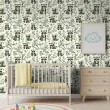 Carta da parati baby Procioni design foglie sfondo bianco