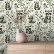 Papel Pintado Baby Mapaches Diseño Hojas Fondo Blanco
