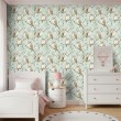 Baby wallpaper Owls branches and flowers green background design