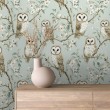 Baby wallpaper Owls branches and flowers green background design