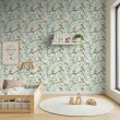 Baby wallpaper Owls branches light green background design