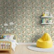 Carta da parati baby Ricci design fiori selvatici sfondo verde chiaro
