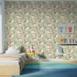 Carta da parati baby Ricci design fiori selvatici sfondo verde chiaro