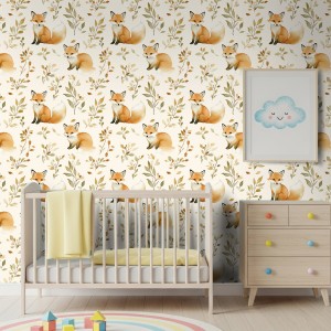 Baby wallpaper Foxes leaves...