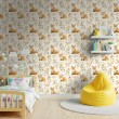 Carta da parati baby Volpi design foglie sfondo beige