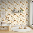 Papier peint baby Renards design feuilles fond beige