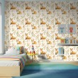 Carta da parati baby Volpi design foglie sfondo beige