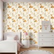 Carta da parati baby Volpi design foglie sfondo beige