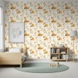 Papier peint baby Renards design feuilles fond beige