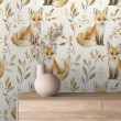 Baby wallpaper Foxes leaves light beige background design