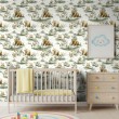 Papel Pintado Baby Osos Diseño Bosque Fondo Blanco
