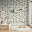 Baby wallpaper Vikings ships and dragons design light blue background