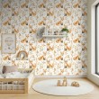 Baby wallpaper Foxes leaves light beige background design