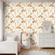 Papier peint baby Renards design feuilles fond beige clair