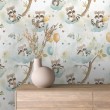 Carta da parati baby Procioni design nuvole e palloncini sfondo bianco