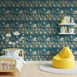 Baby wallpaper Dolls suns and houses design dark blue background