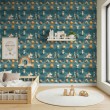 Baby wallpaper Dolls suns and houses design dark blue background