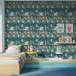 Baby wallpaper Dolls suns and houses design dark blue background
