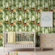 Papel Pintado Baby Pandas Diseño Hamacas Y bambú Fondo Verde