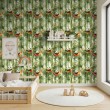 Papier peint baby Pandas motif hamacs et bambous fond vert