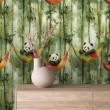 Baby wallpaper Pandas hammocks and bamboo design green background