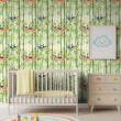 Papier peint baby Pandas motif hamacs et bambous fond vert clair