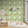 Papel Pintado Baby Pandas Diseño Hamacas Y Bambu Fondo Verde Claro