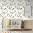 Baby wallpaper Raccoons clouds and balloons design white background