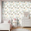Papier peint baby Raton laveurs motif nuages et ballons fond blanc