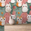 Papel Pintado Baby Gatitos Diseño Corazones Fondo Verde Y Rosa
