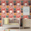 Papier peint baby Chatons motif cœurs et feuilles fond rose