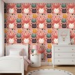 Carta da parati baby Gattini design cuori e foglie sfondo rosa