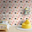 Papier peint baby Chatons et Lapins motif cœurs fond rose clair